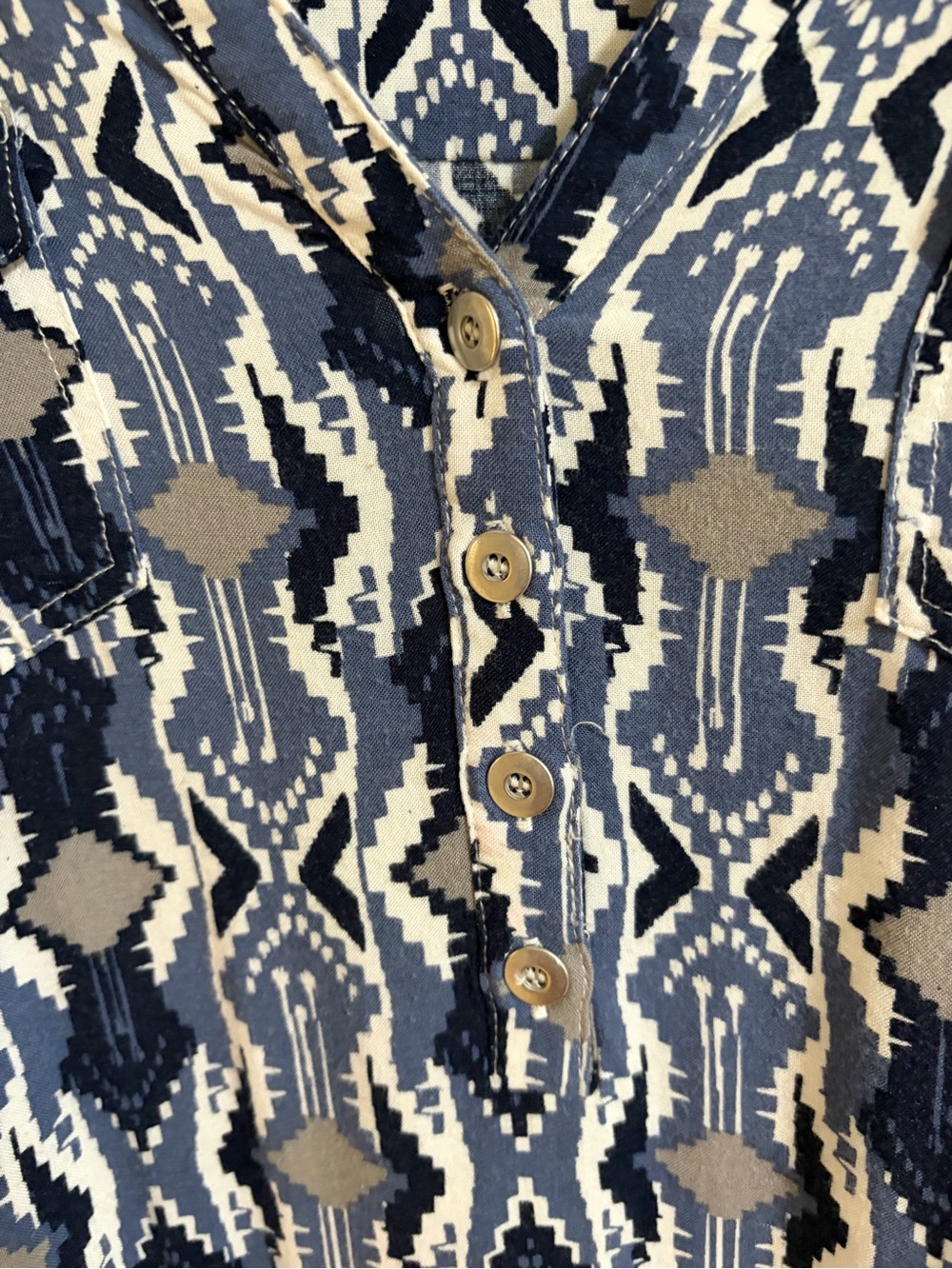 Ariat Blue Southwestern Aztec Print Rayon Tunic Dress Large Boho Western - Picture 7 of 8